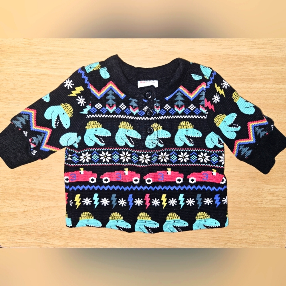 Hanna Andersson 0-3M Waffle Dino Sweater